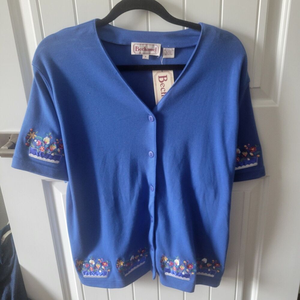 Embroidered Flower box garden Bechamel Grandma shirt button up Blue size M Royal